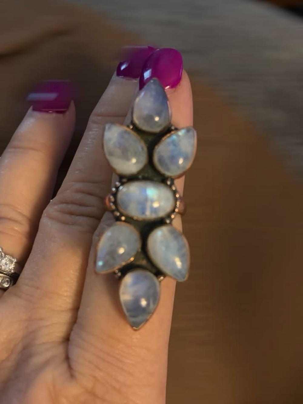 Nice Multi Moonstone adjustable copper ring